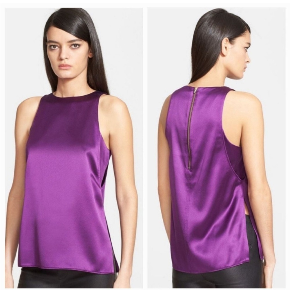 Helmut Lang Vibrant Purple Silk Side Slit Tank Top | S